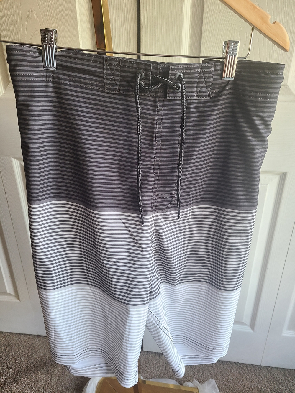 George Men's Black and White Striped Board Shorts